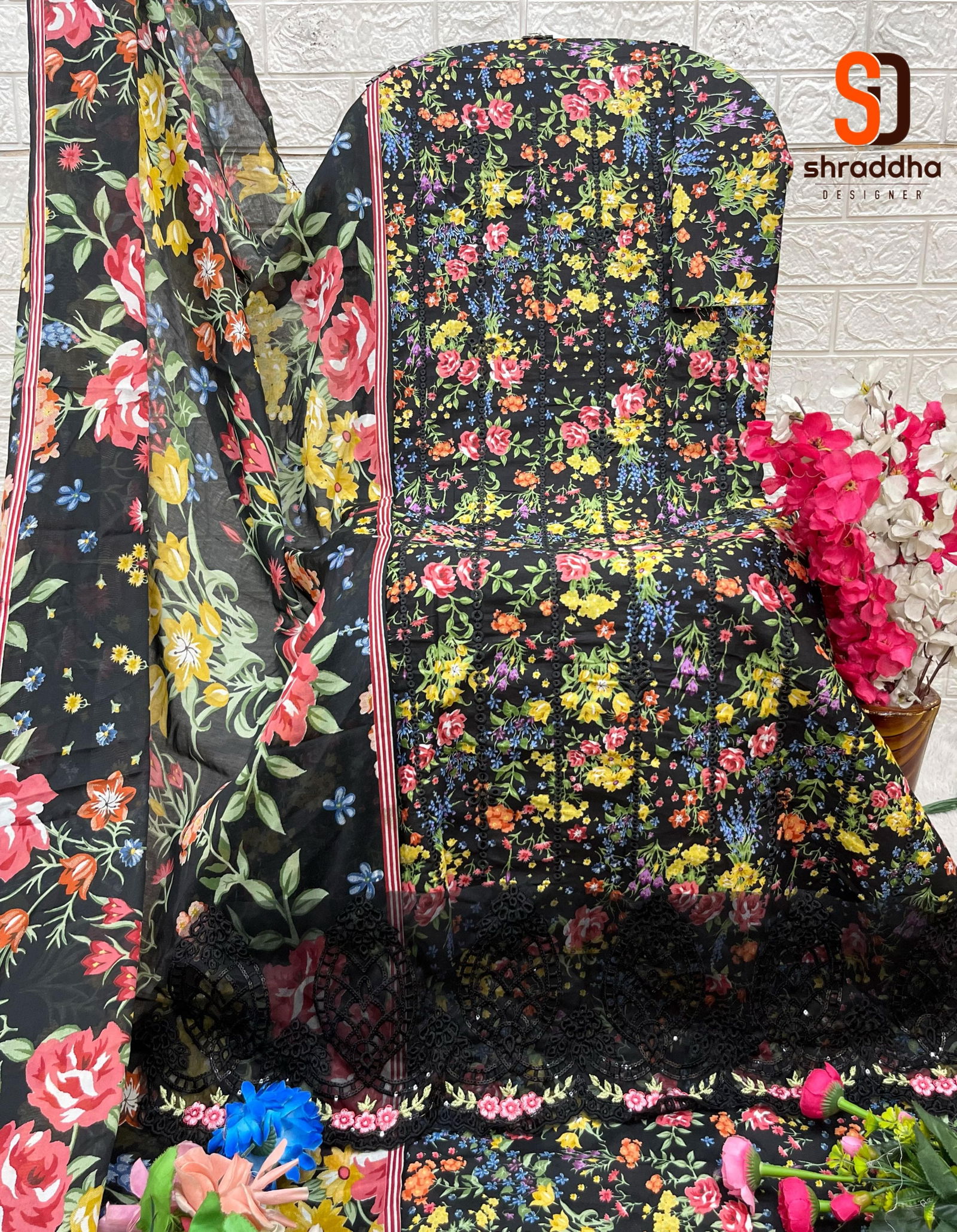 Maria B Chikankari Vol 19 By Shraddha Cotton Dupatta Dress Material Orders In India